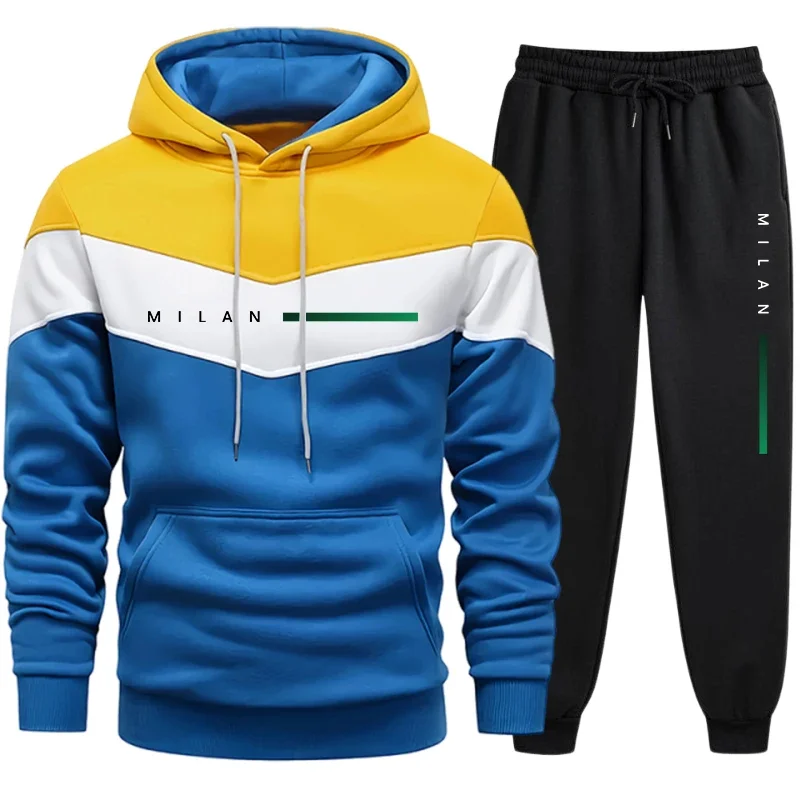 Milan Printed Mens Tracksuit Casual Hooded Sweatshirt 2 Pcs Set Jogging Men's Clothing Outdoors Sports Suit Hot Sales Streetwear 6