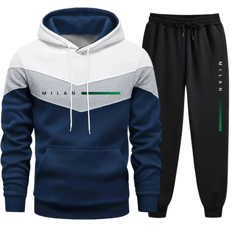 Milan Printed Mens Tracksuit Casual Hooded Sweatshirt 2 Pcs Set Jogging Men's Clothing Outdoors Sports Suit Hot Sales Streetwear