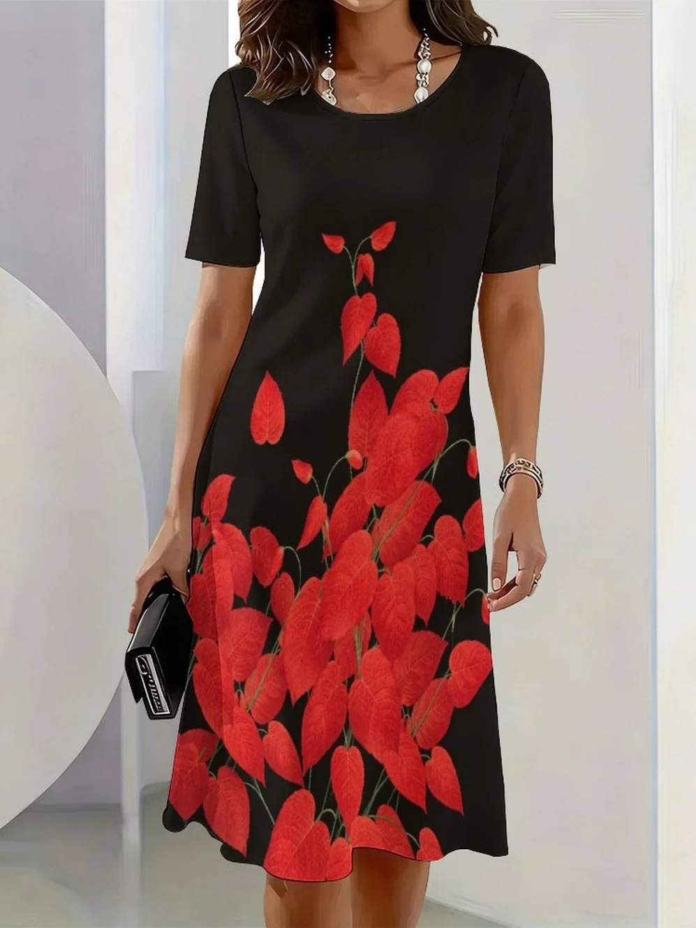 2026 New Elegant Floral Print Dresses for Women Round-Neck Short Sleeve Female Clothing Summer Travel Vacation Clothes for Woman 13