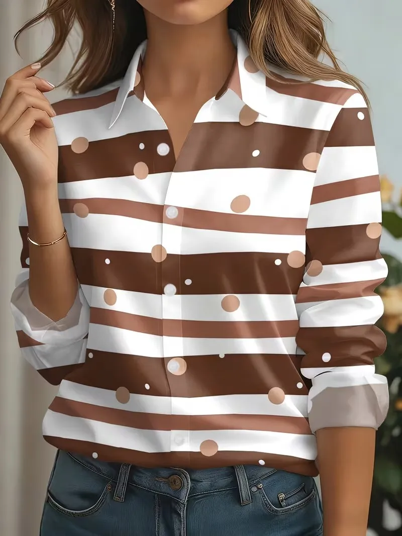 New Spring Autumn Women Blouses Fashion Striped Pattern Printing Shirt Elegant Casual Everyday Blouse Ladies Office Loose Shirts 5